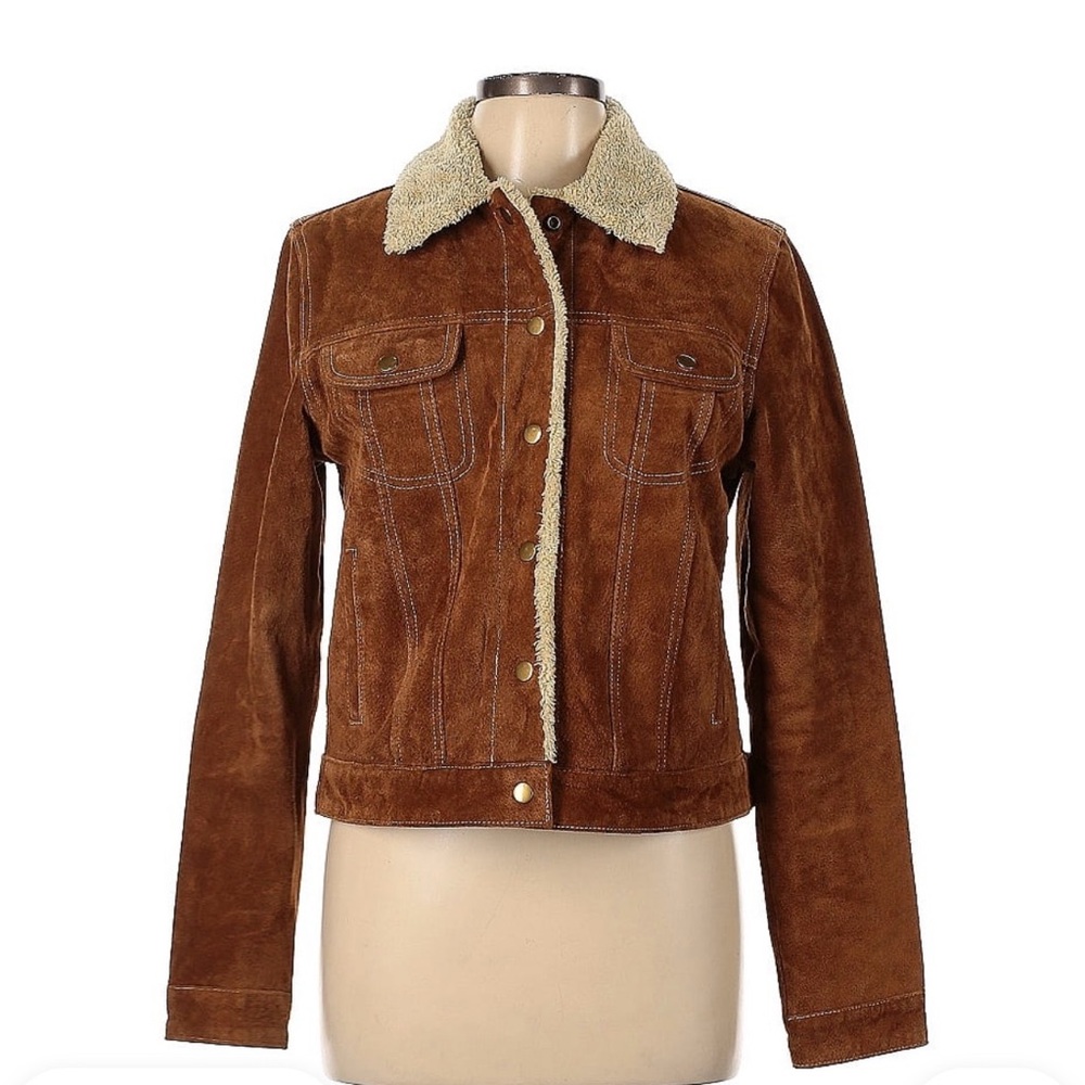 Scully Tan Suede Jacket with Cream Shearling Collar